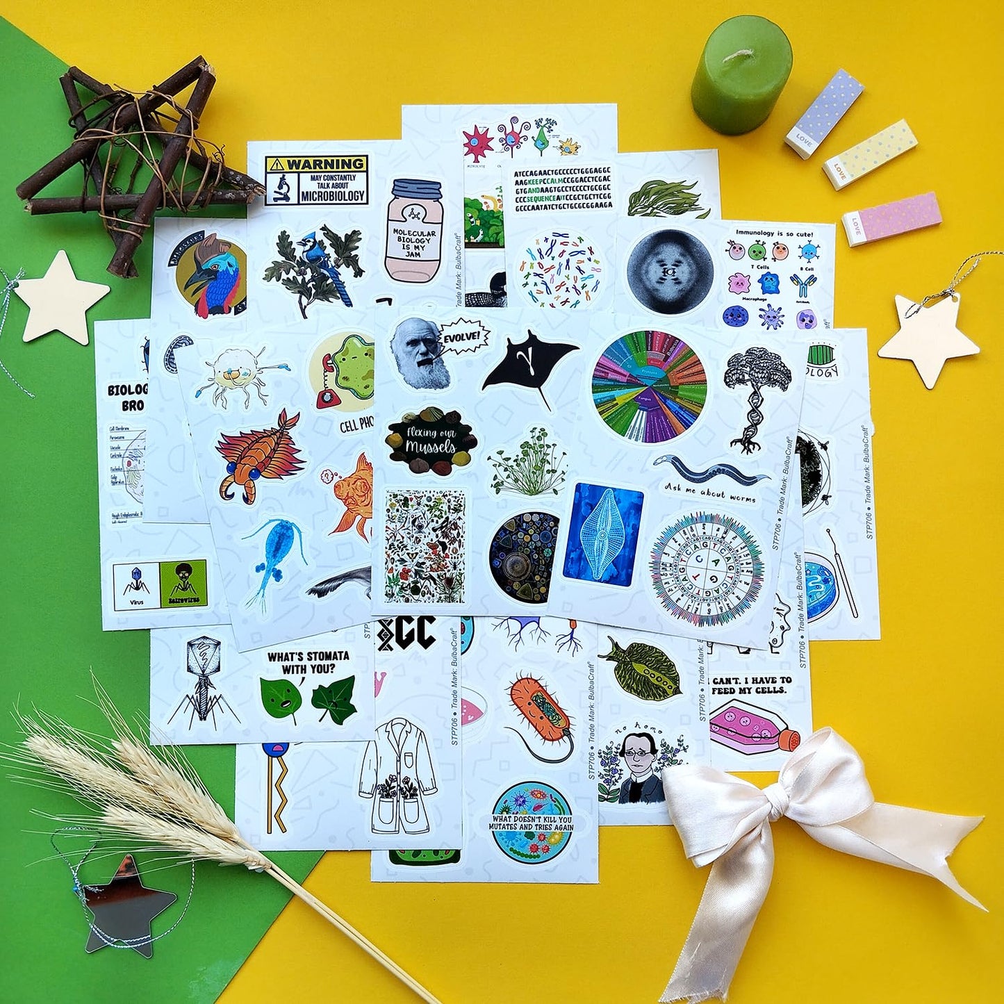 Bulbacraft100Pcs Funny Biology Stickers For Laptop & Water Bottles, Small Biology Sticker Pack For Teachers & Students - Funny B