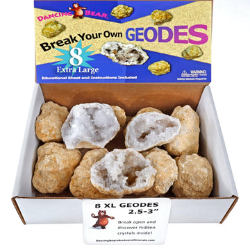 Dancing Bear 8 Xl Break Your Own Geodes, (2.5-3.5') 90% Hollow, Crack Open & Discover Amazing Surprise Crystals Inside! Educational Info And Instructions Included, Fun Party Favors & Prizes