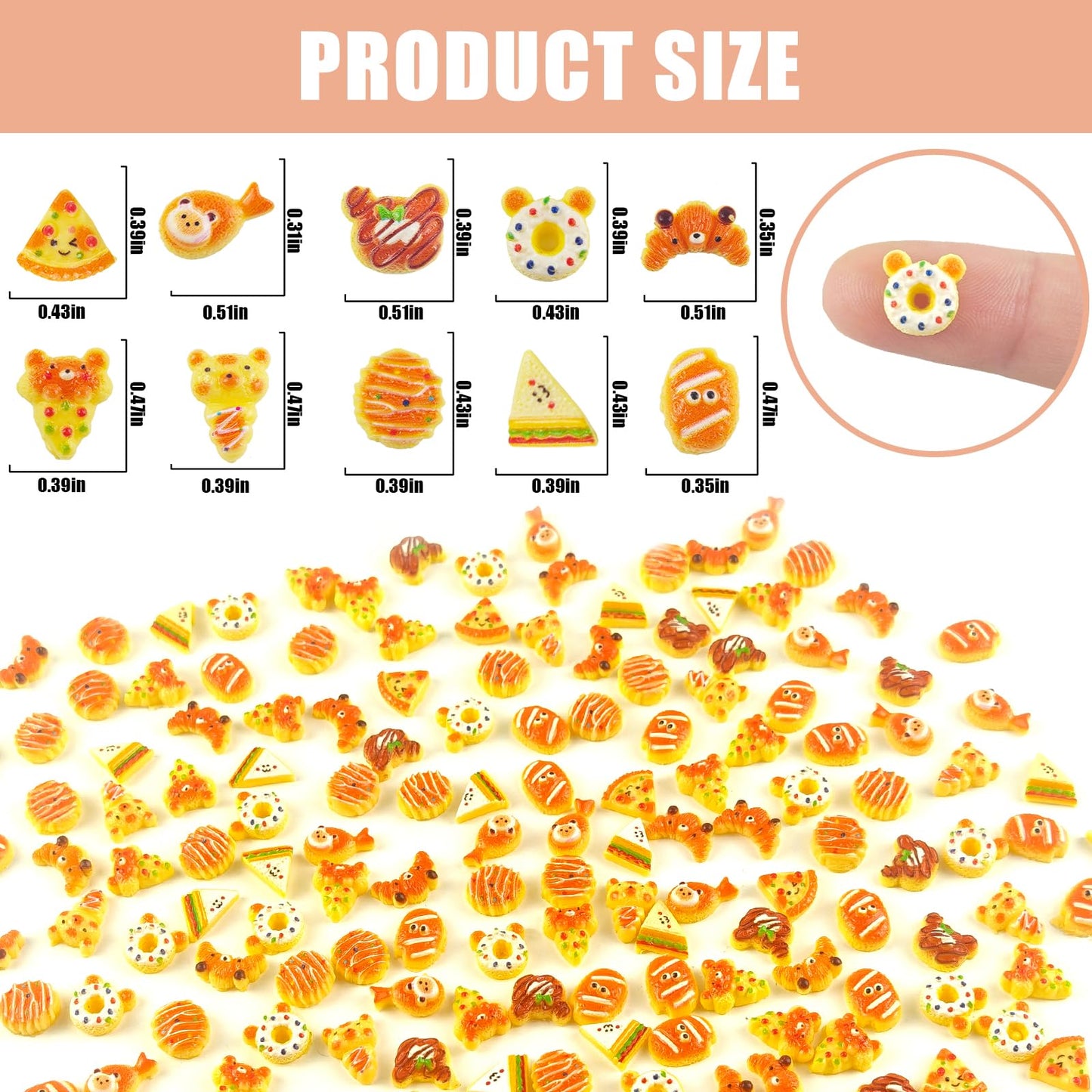 WOZADU 200 PCS Mini Food Figures for Crafts Tiny Resin Baking Bread Miniature Things for Dollhouse Fairy Garden Micro Landscaping Decoration Cake Toppers Decor