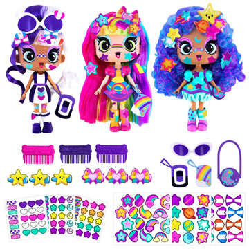 Decora Girlz 5' Dolls -3 Pack A - Decora, London And Celestia | Fashion Dolls For Ages 4 And Up | Surprise Birthday Gift For Children | Set Of Doll Clothes, Stickers, Dolls & Accessories