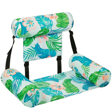 WERNNSAI Floating Chair - Pool Chair Float with Adjustable Straps, Tropical Plants Design, for Adults, Foldable, Green