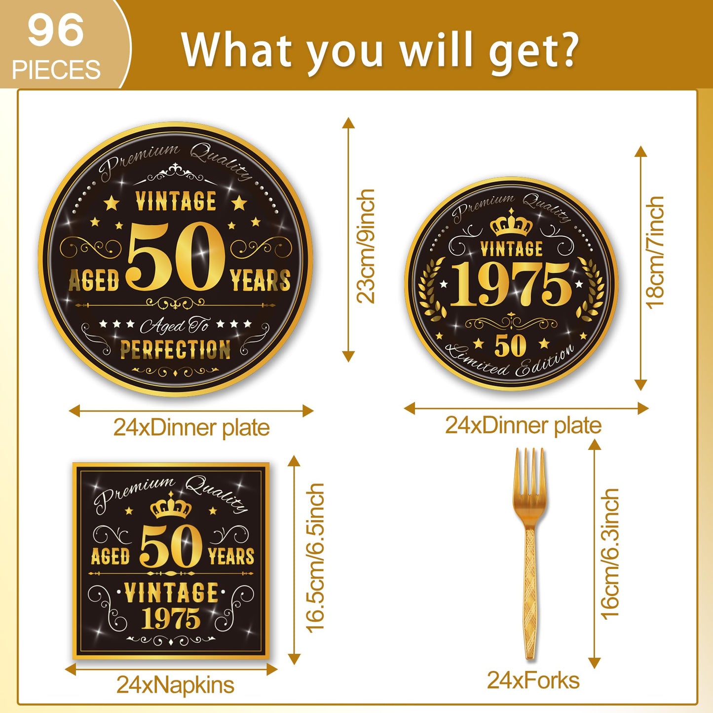 EUOYUFO 96PCS 50th Birthday Plates and Napkins Party Supplies 50th Birthday Decorations for Men 50th Anniversary Decorations Vin