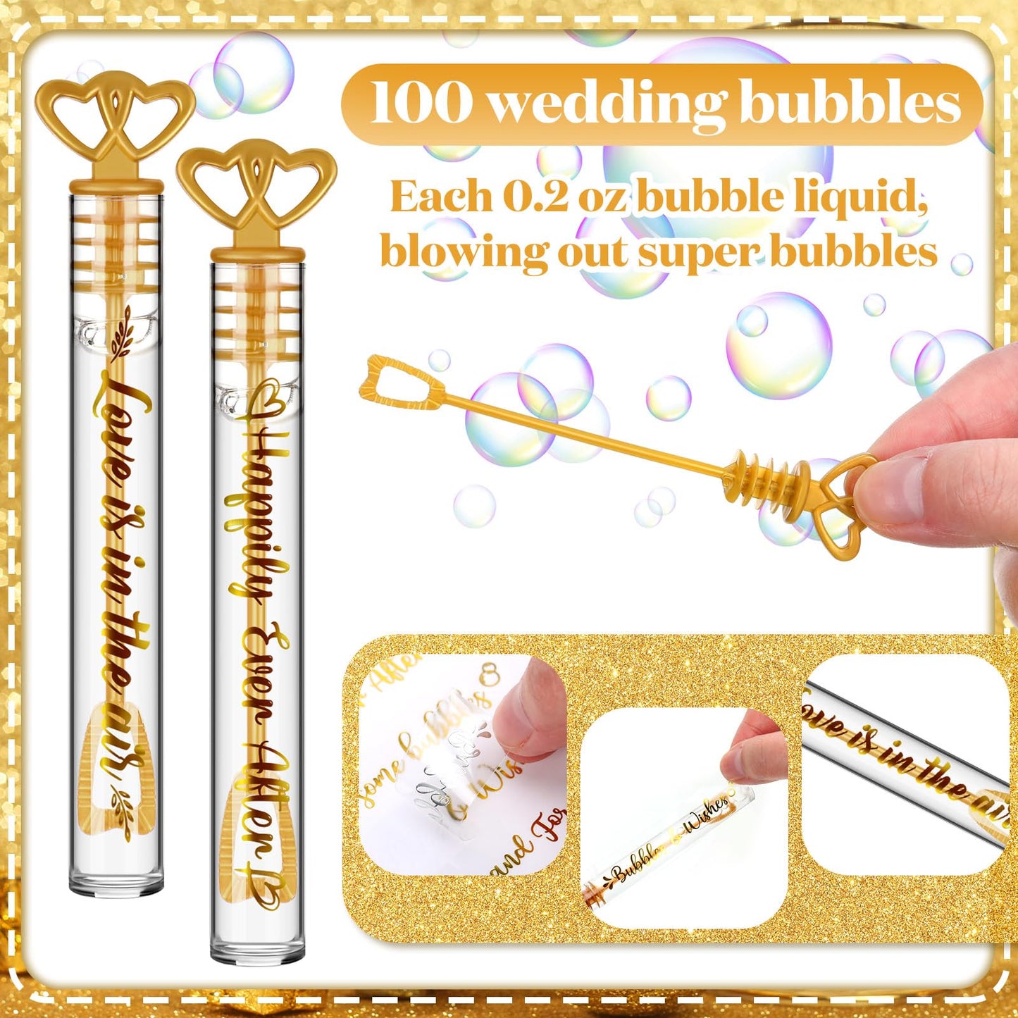 Shappy 100 Pcs 100 Pcs Wedding Bubble Wands Bulk Mini Wedding Party Bubbles Party Favors Small Bubbles Wands For Bridal Shower Supplies Novelty Gifts (Heart)