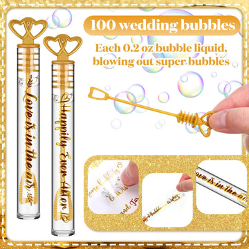 Shappy 100 Pcs 100 Pcs Wedding Bubble Wands Bulk Mini Wedding Party Bubbles Party Favors Small Bubbles Wands For Bridal Shower Supplies Novelty Gifts (Heart)