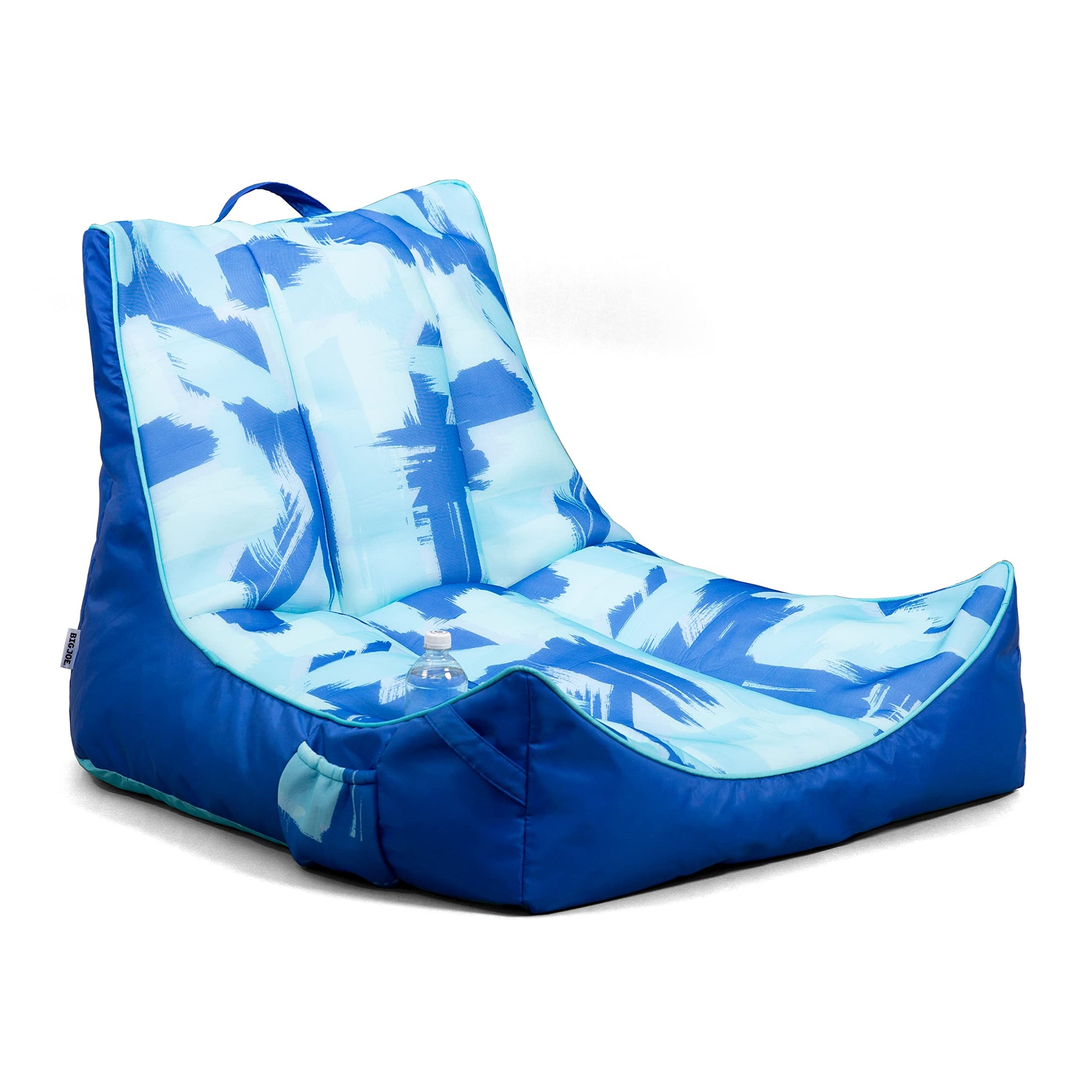Big Joe Captain'S Float No Inflation Needed Pool Lounger With Drink Holder, Paintbrush Blue Double Sided Mesh, Quick Draining Fabric, 3 Feet