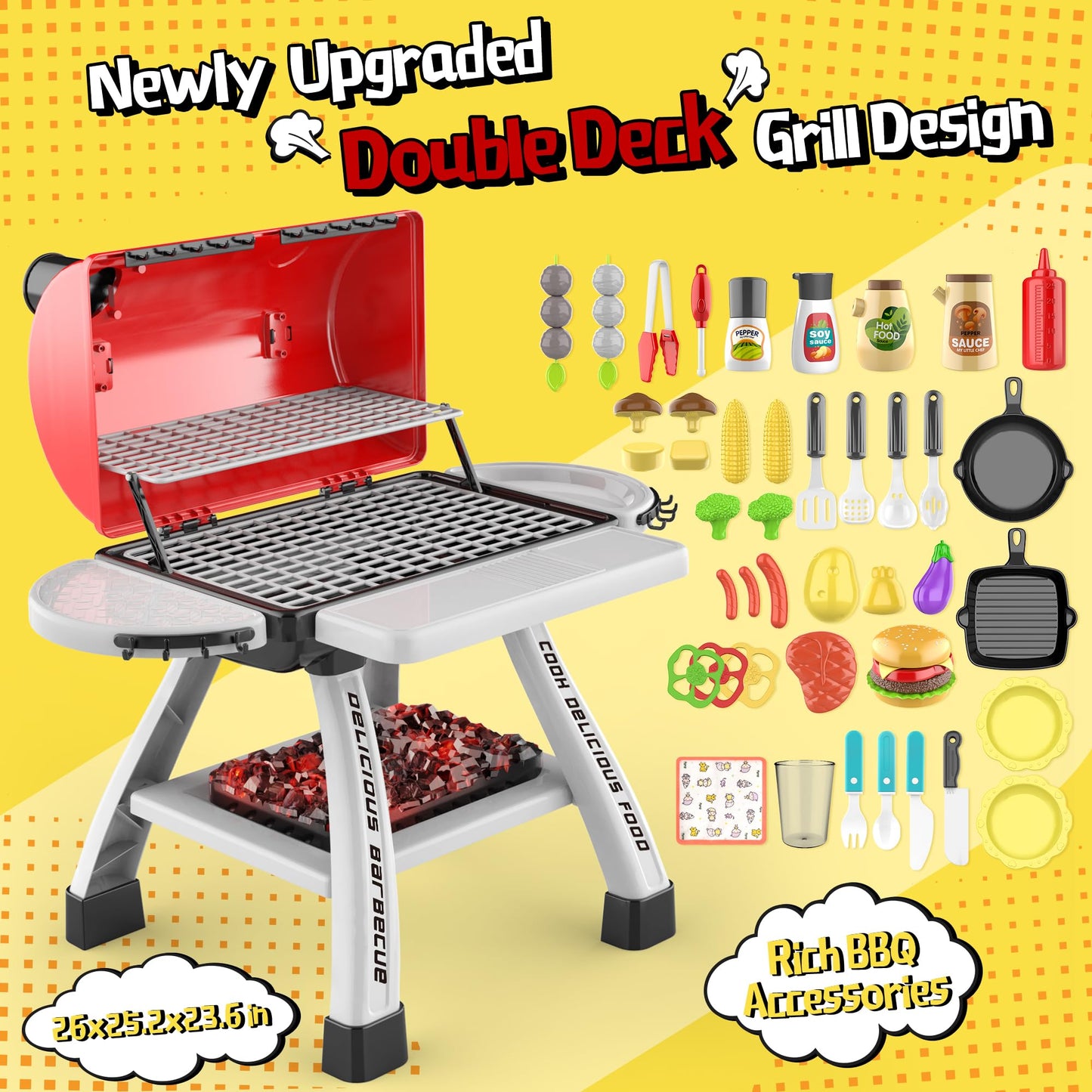 Wdebay 2-Layer Bbq Toy Grill With Big Playset Gifts|Kids Outdoor Toys For Toddlers 3-5 6| Pretend Outdoor Toddler Boy Toys For 3