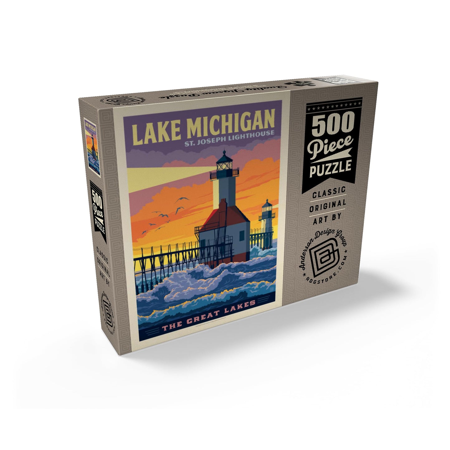 MyPuzzle Great Lakes: Lake Michigan  Vintage Poster - enhanced 500 Piece Jigsaw Puzzle for mature-themeds