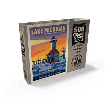 MyPuzzle Great Lakes: Lake Michigan  Vintage Poster - enhanced 500 Piece Jigsaw Puzzle for mature-themeds