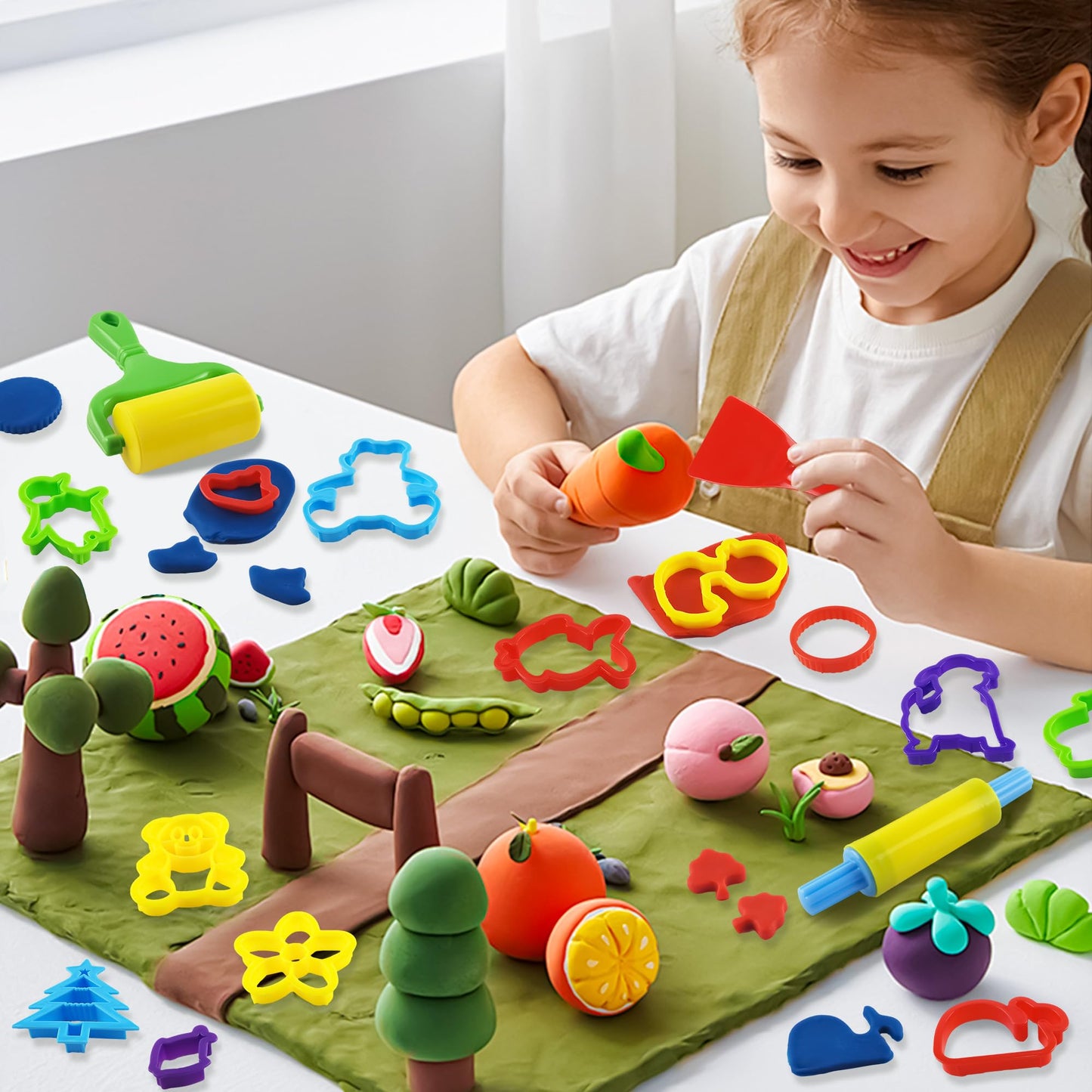 Playdough Tools with 40 pcs Plastic Play Dough Cutters Animal Shapes, 3 pcs Basic Play Dough Tools