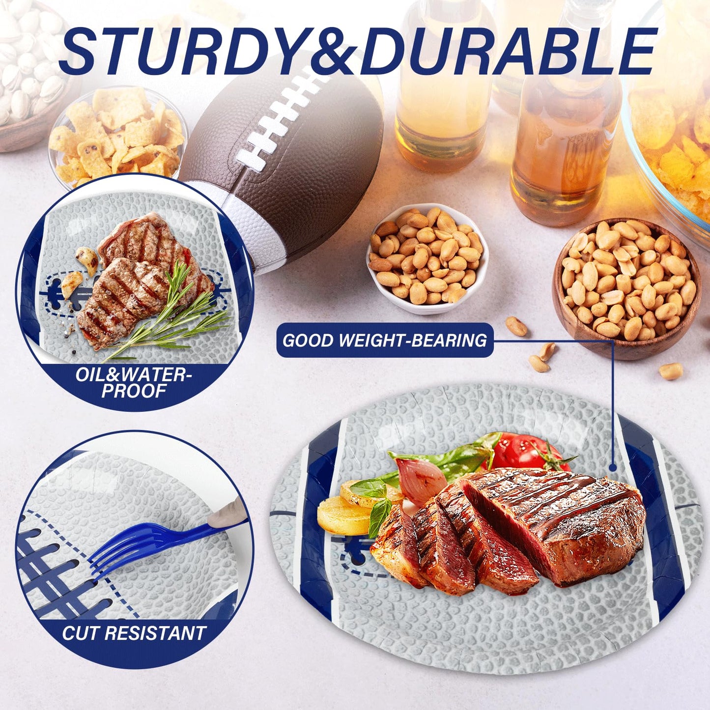 Qyeahkj 25 Guests Cowboys Football Party Plates And Napkins Supplies American Football Team Platters Tableware Set Touch Down Bl