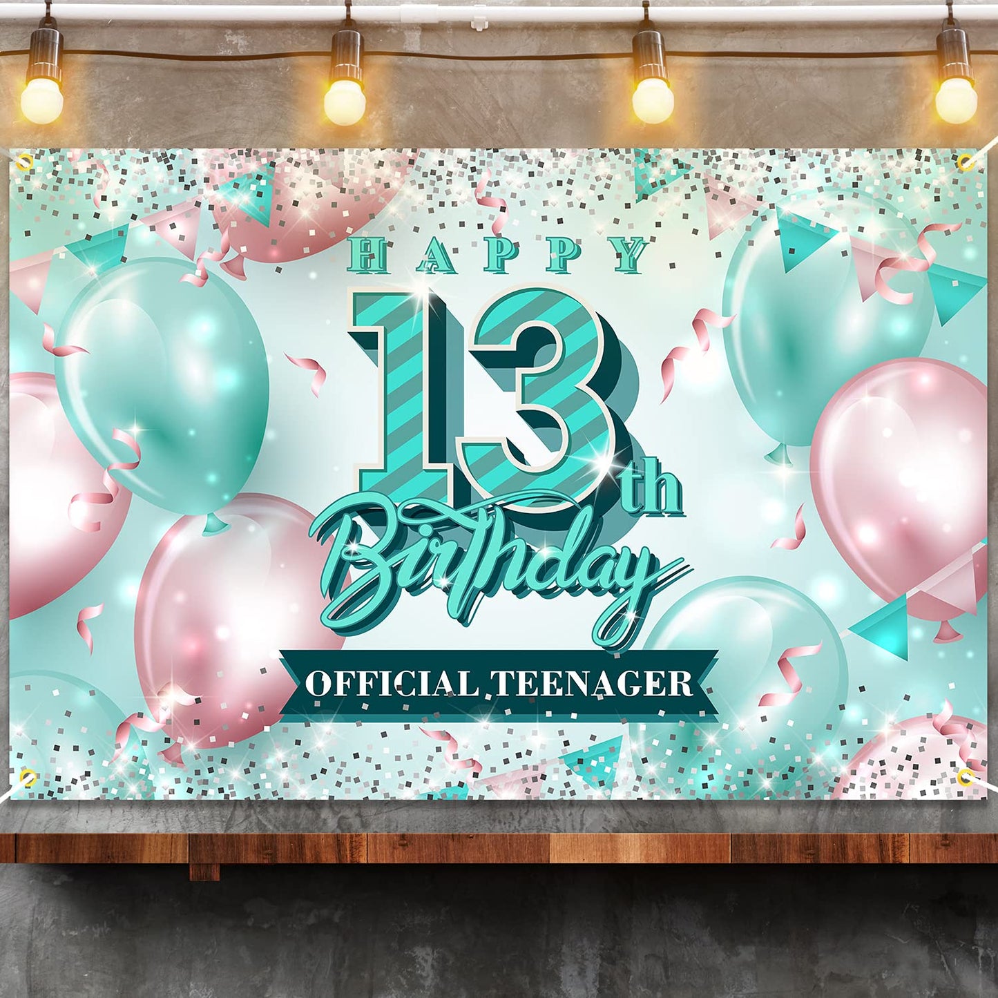 Happy 13Th Birthday Banner Backdrop Official Teenager 13 Years Old Pink And Teal Background Bday Decorations For Girls Photography Party Supplies Glitter