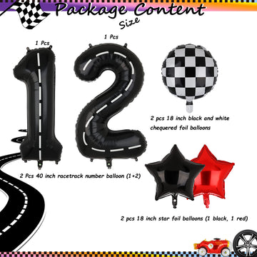 Race Car Birthday Balloons 40 Inch Racetrack Number Balloon 12 Black Boys 12St 21St Birthday Race Car Theme Party Decor Supplies