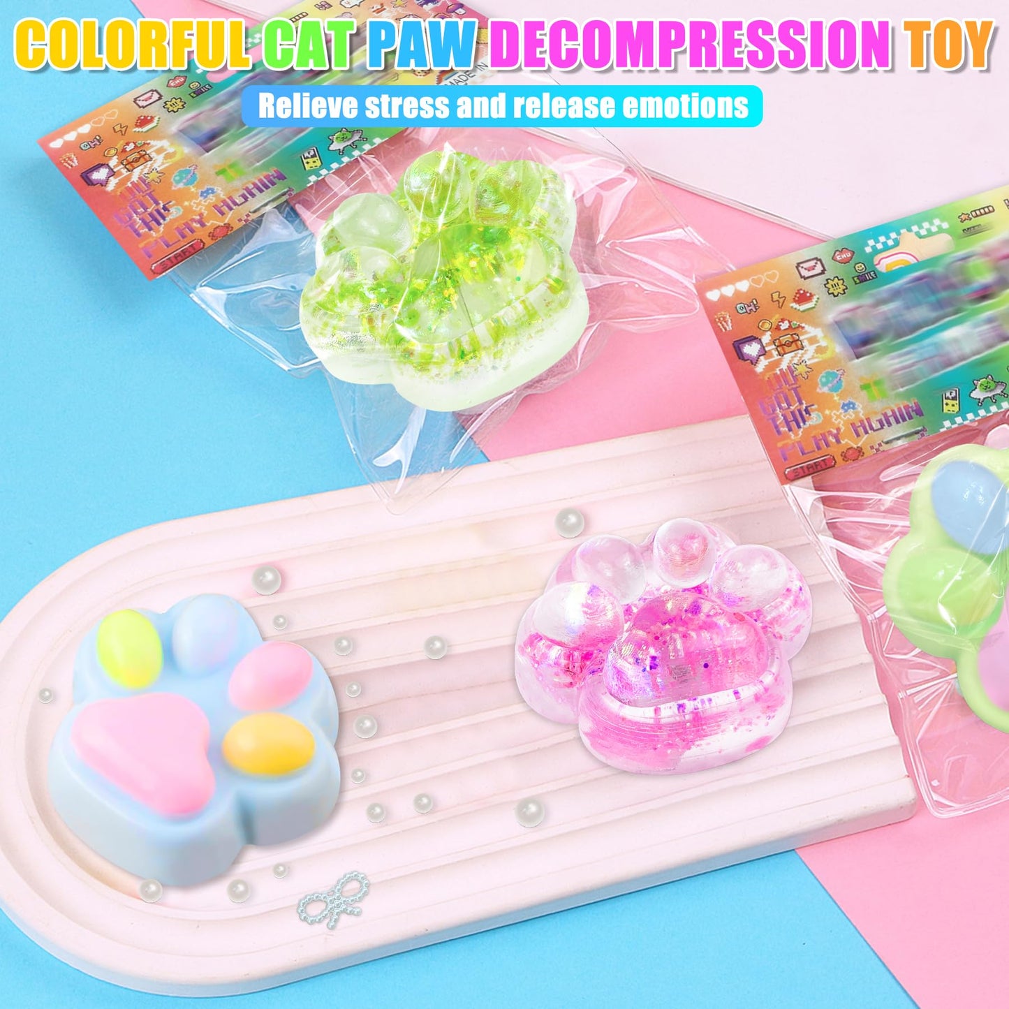 XPQKDC 4Pcs Taba Squishies Cat Paw, Stress Relief Fidget Squeeze Toys for Adults Kids, Cute Kawaii Soft Sensory Toys, Handmade S