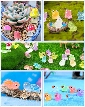 LOIKMIUP 100PCS Luminous Mini Animals Glow in The Dark, Tiny Animals Figures Resin Duck Frogs Turtle Mushroom Caterpillars 5 Com