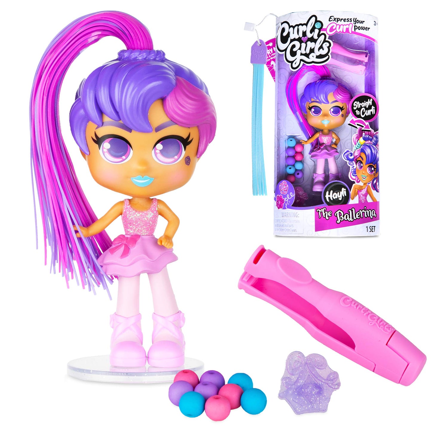 Basic Fun Curligirls Hayli, The Ballerina - Hairstyling Doll With Magicurl Hair - Style Again And Again - Ages 3+