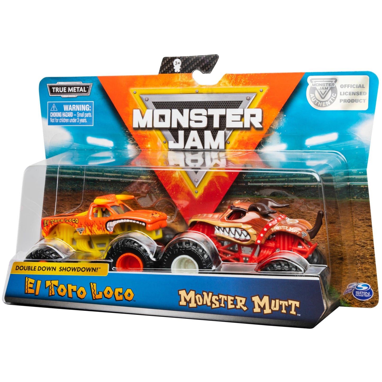 Monster Jam El Toro Loco vs Monster Mutt Monster Truck Duo Pack- True Metal 1:64 Scale Die-Cast Twin Showdown Pack- BKT Tires Wo