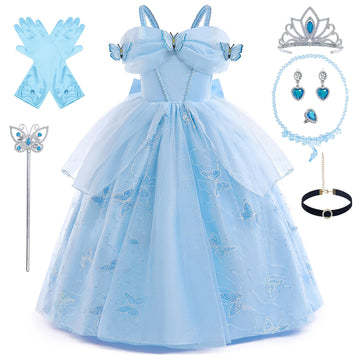Grivos Princess Dress For Girls Blue Costume Cosplay Fancy Halloween Christmas Party 4-10Y