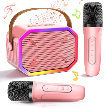 Laradola Karaoke Machine For Kids: Portable Bluetooth Mini Karaoke Machine With 2 Microphones - Chritmas Birthday Speaker Toys Gifts For Girls For 3 4 5 6 7 8 9 10 12+ Year Old