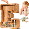 Summidate Wooden Letter Piggy Bank For Kids| Piggy Bank For Boys Girls Toddler| Alphabet A Money Bank| Wood Coin Bank Personalized Birthday Gift For Kids (E)
