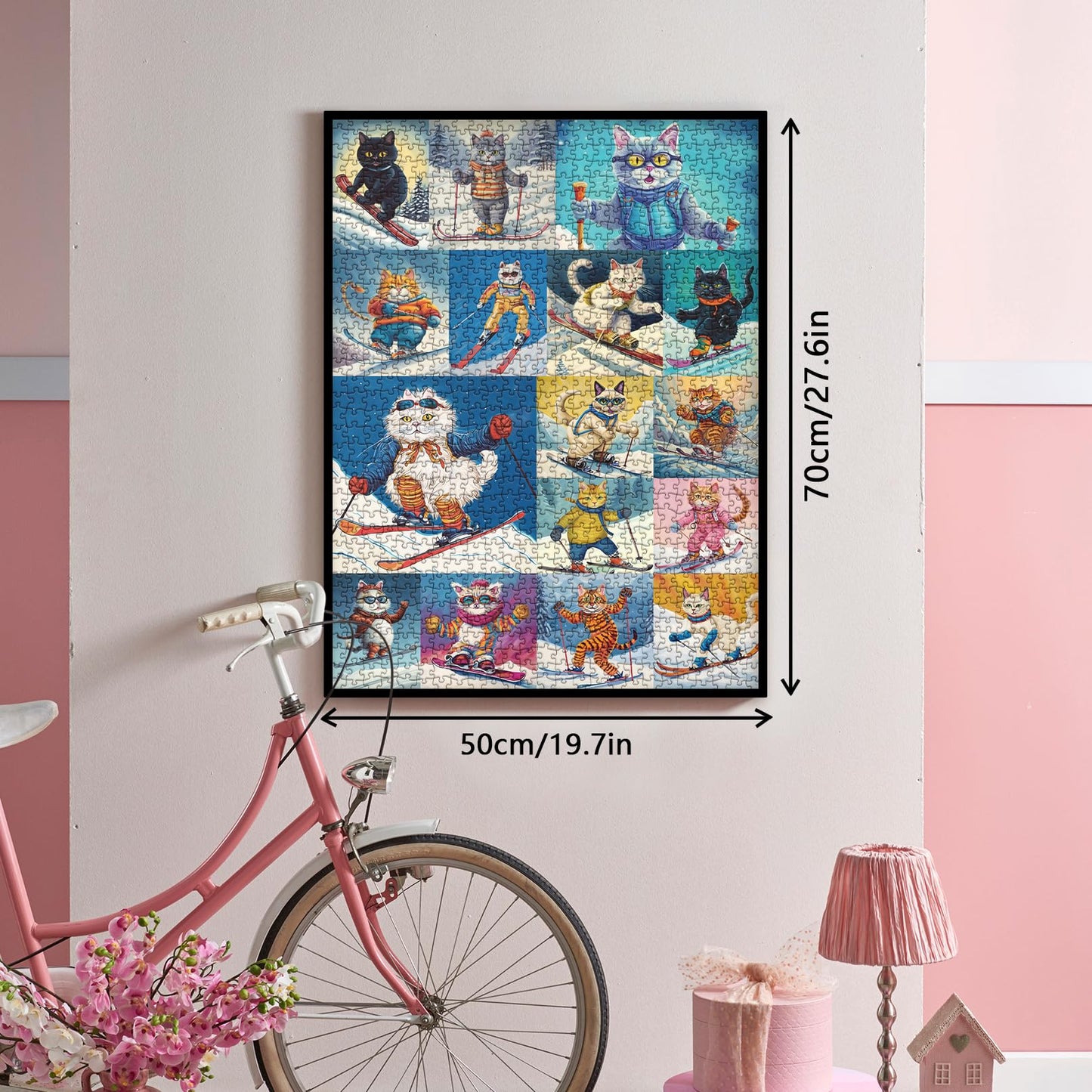Cat Puzzles For Adults 1000 Pieces And Up, Pickforu Funny Puzzles Collection Kitten Skiing Poster, Vintage Animal Puzzle For Cat Lover