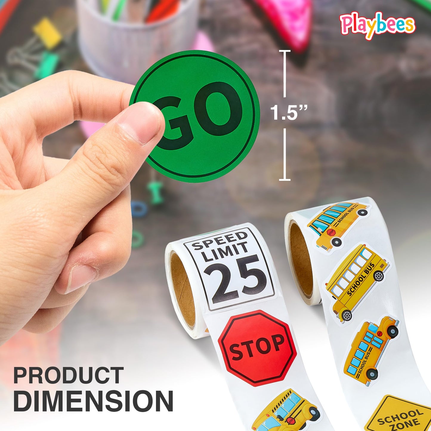 Playbees School Bus Stickers - 200 Pack School Bus Theme Designs - Kids' Educational Decor, Arts And Crafts, Back To School, Tea