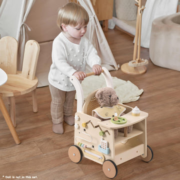 Robotime Wooden Baby Walker, Baby Push Walker, Baby Activity Center Toys - Toddler Walking Activity Center Push Toys With Safety