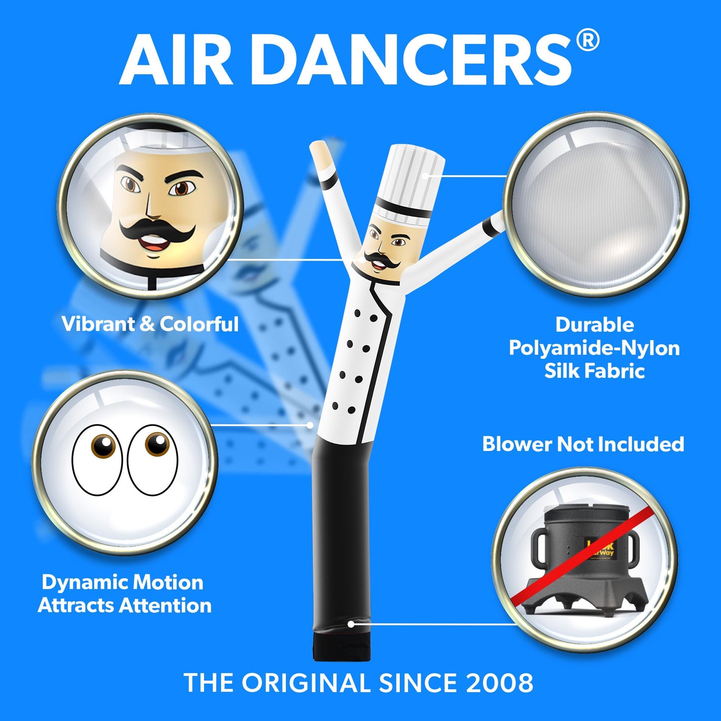 LookOurWay Air Dancers Inflatable Tube Man Attachment - 10 Feet Tall Wacky Waving Inflatable Dancing Tube Guy for Business Promotion - Blower Not Included - Restaurant and Food Themed - Chef
