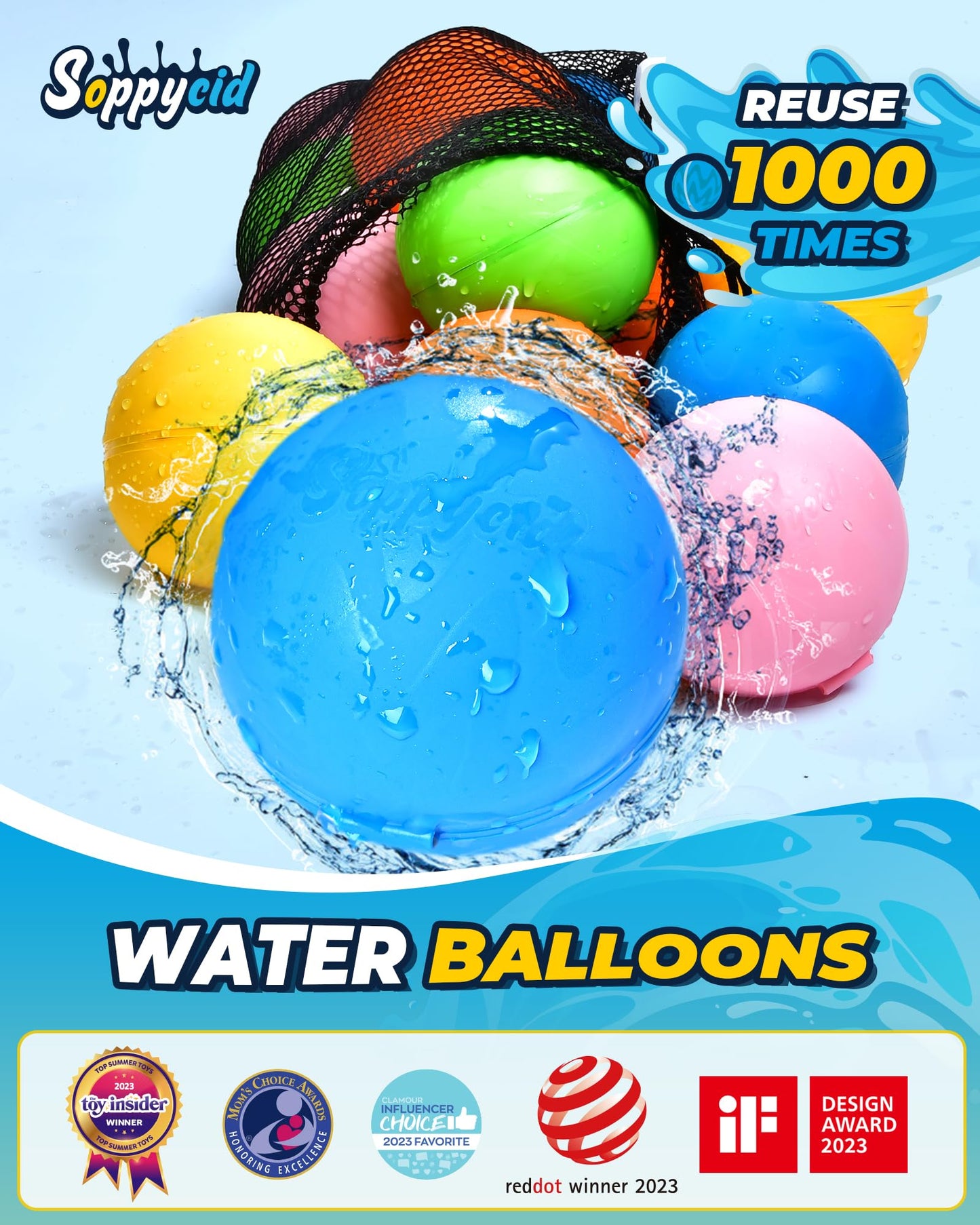 Soppycid Water Balloons Reusable Quick Fill - Self Sealing Silicone Water Balls For Kids With Mesh Bag, Outdoor Summer Fun Water Toys For Outdoor Activities, Summer Party, Water Park, Family Game