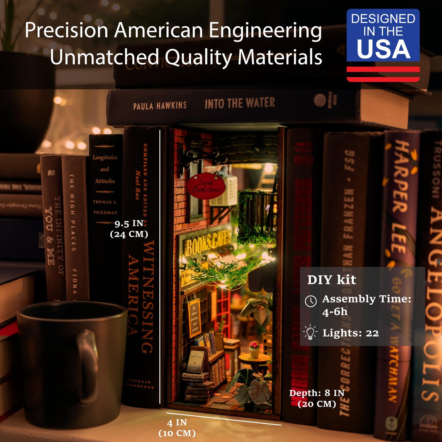 MiniAlley Book Nook DIY Kit - Dreamy - Miniature House Dollhouse Kit for mature-themed and Teens  Desgined in USA  Booknook Bookshelf Decor Alley Model Build with LED Light  Gifts for Family and Friends