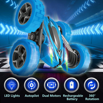 FREE TO FLY Remote Control Car: TPUCARG Double Sided 360Rotating RC Cars with Headlights Rechargeable Race Stunt Toy Car Christm
