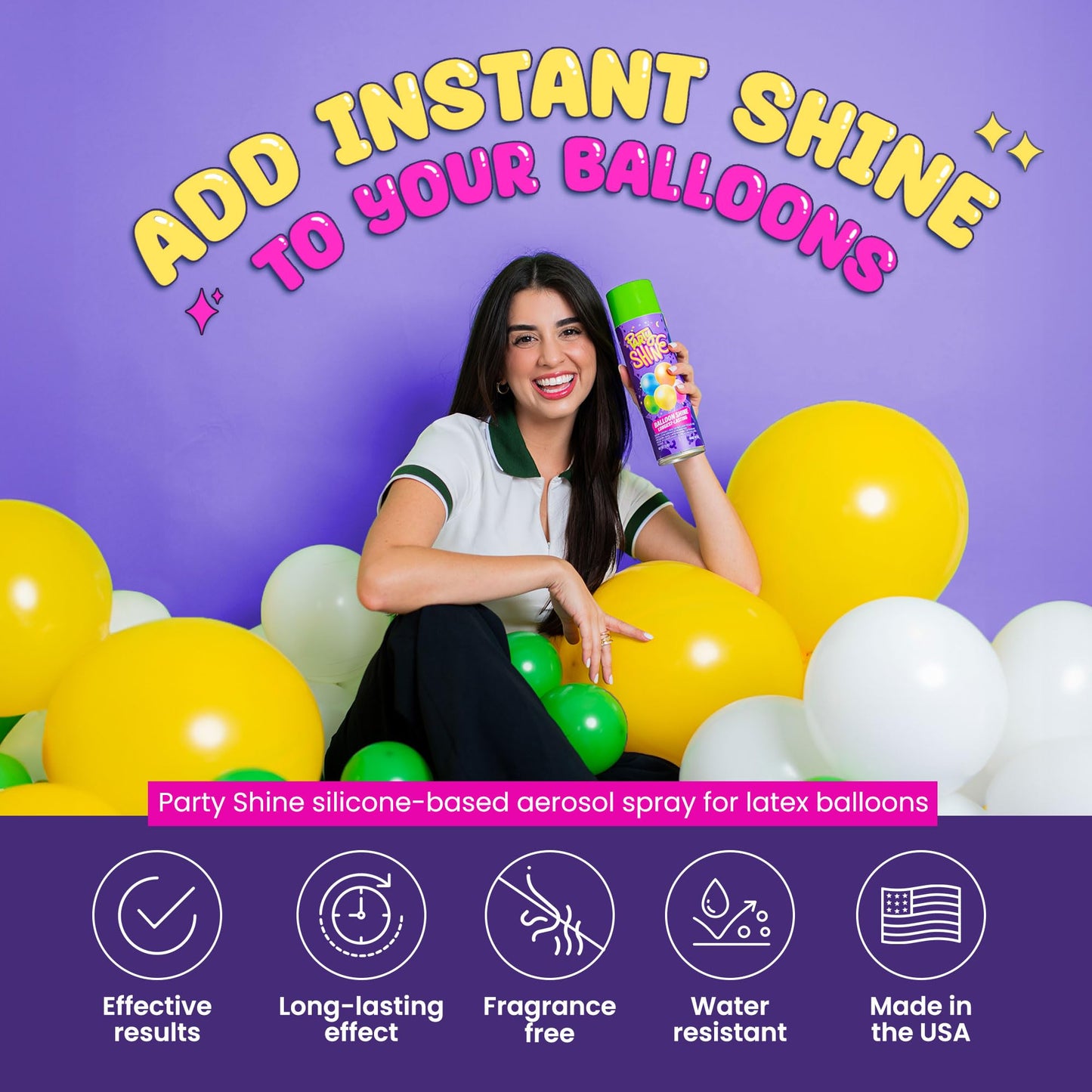 Shiny Fiesta Party Shine Balloon Spray - Silicone, Waterproof, Fragrance-free, 13oz, Perfect for Events and Decor
