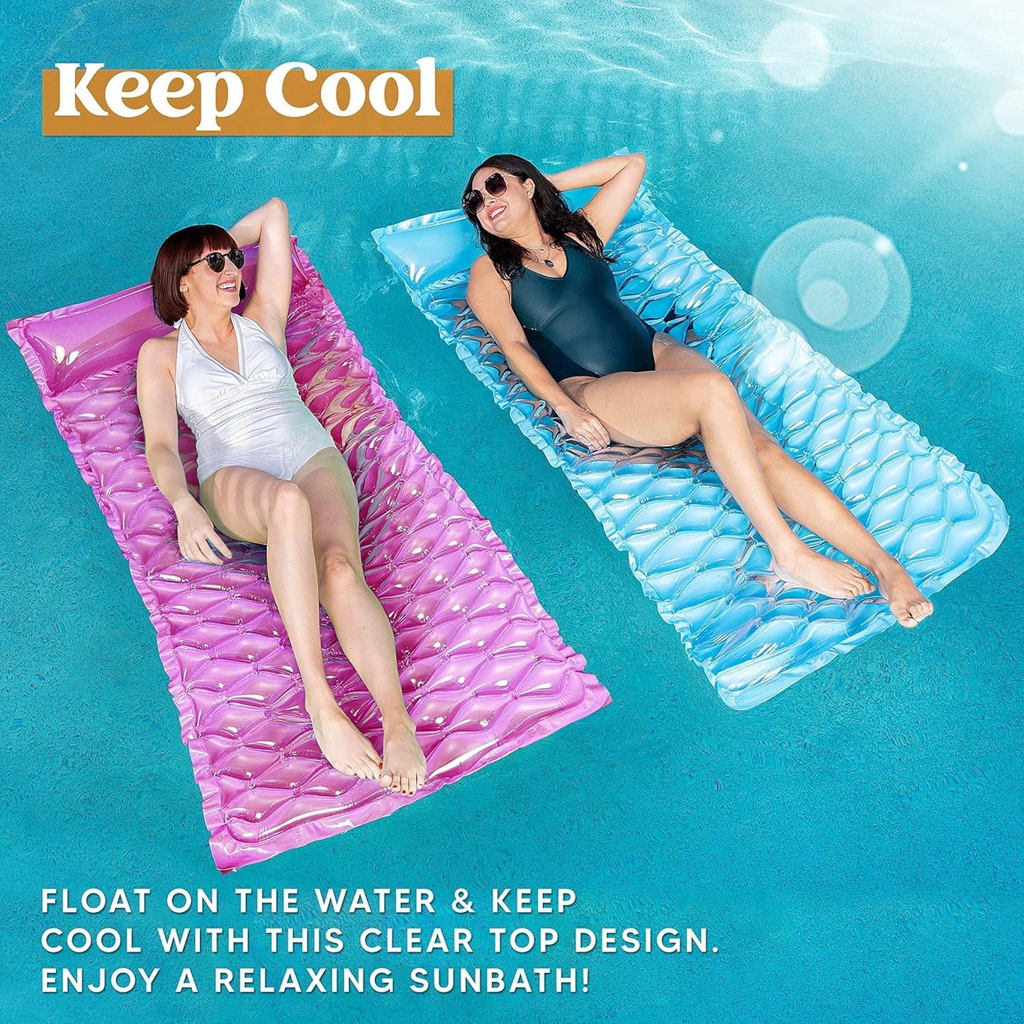Sloosh Inflatable Pool Floats Raft,Floating Lounge For Adults,64X32 Inch Swimming Mat Pool Mattress With Headrest,2 Pieces Float