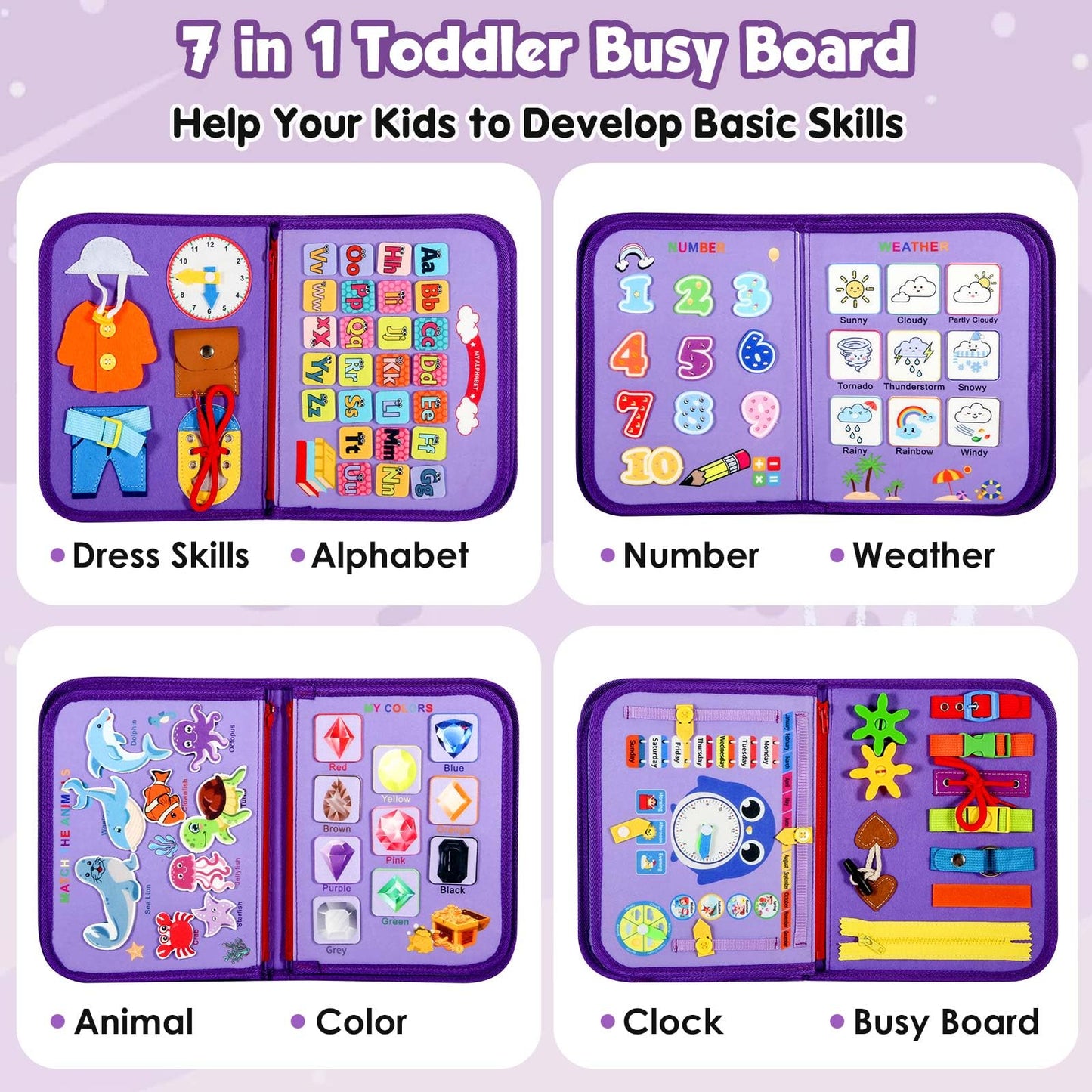 Winblo Toddler Busy Board - Montessori Toys For 2-3 Year Old Girl Birthday Gift - Busy Book For Toddlers, Montessori Educational Learning Travel Activities Toys For Kids Ages 2-4