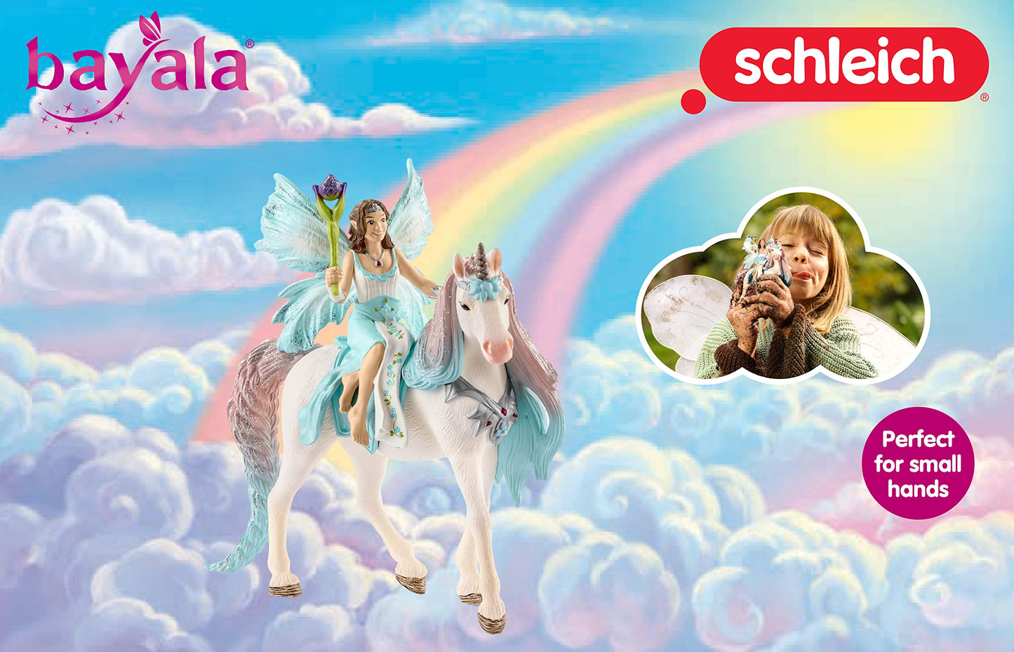 Schleich Bayala Fairy Eyela with Princess Unicorn Playset - Sparkling Flying Princess Doll with Unicorn and Magic Wand, Birthday