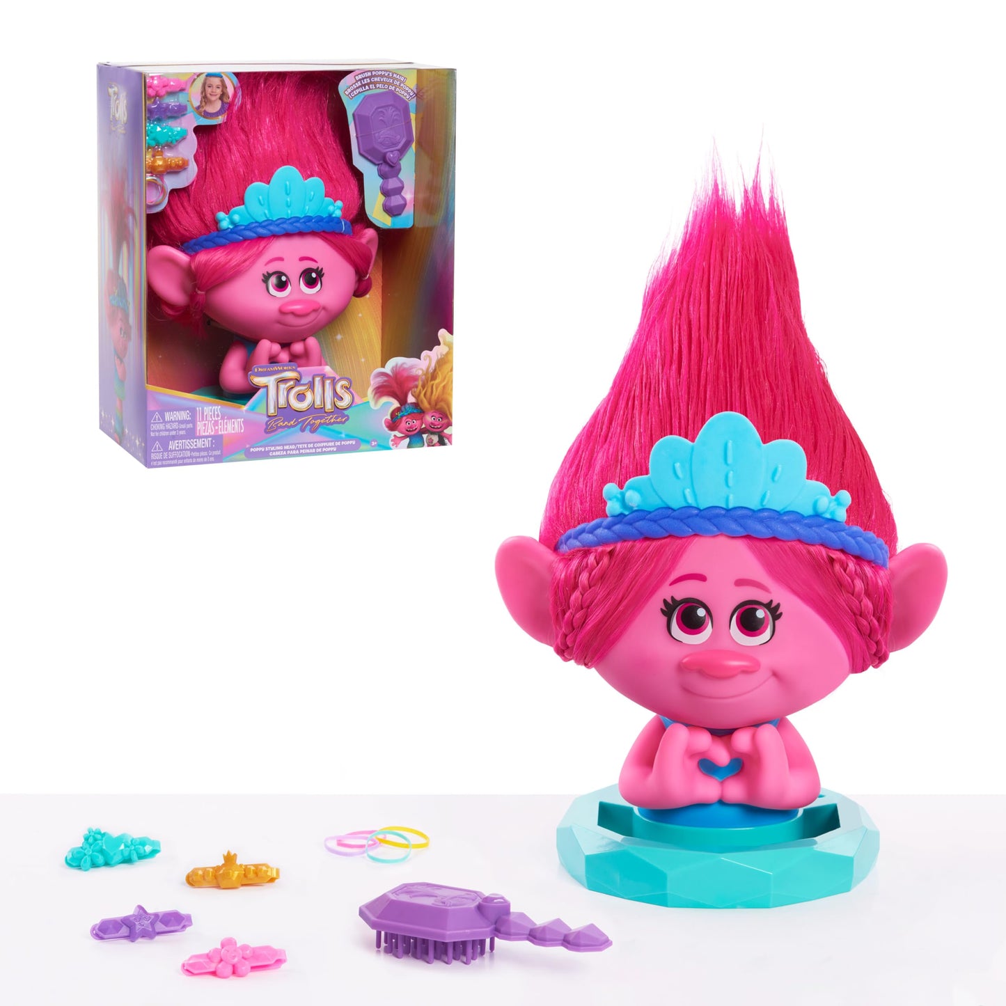 Dreamworks Trolls Band Together Poppy Styling Head With Accessories, 11-Pieces, Pink, Kids Toys For Ages 3 Up By Just Play
