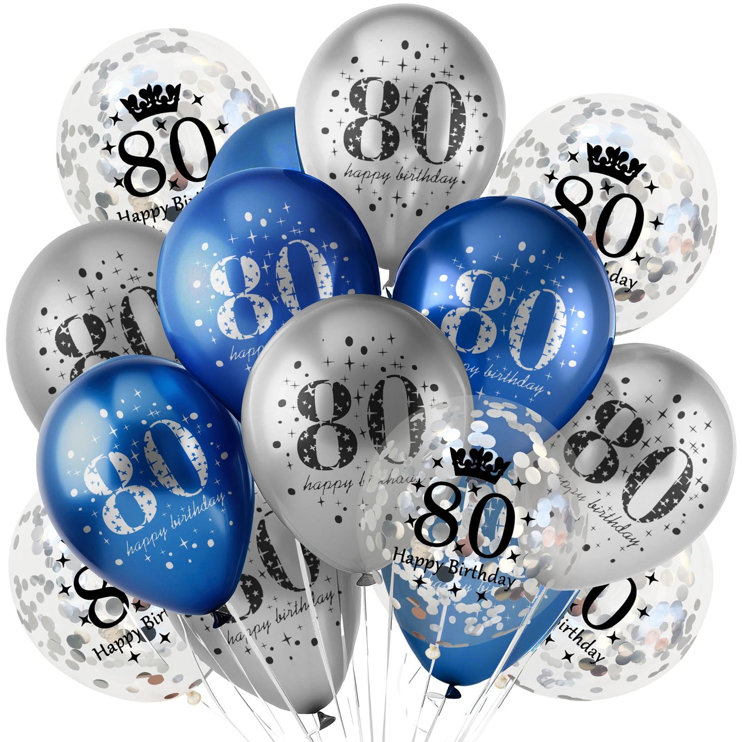 18Pcs Happy Birthday Balloons Decorations Navy Blue Silver 80Th Birthday Balloons Decoration Happy 80Th Birthday Confetti Latex