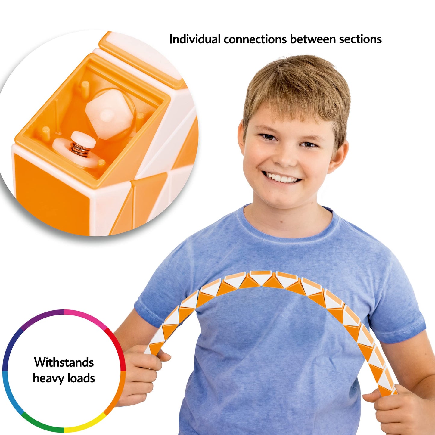 Cubidi® Magic Snake - Fidget Toy For Kids - Perfect Travel Toys For Kids Ages 4-8 - Great Gift For Boys And Girls Birthday, Christmas, Stocking Stuffers - 48 Blocks (Orange)