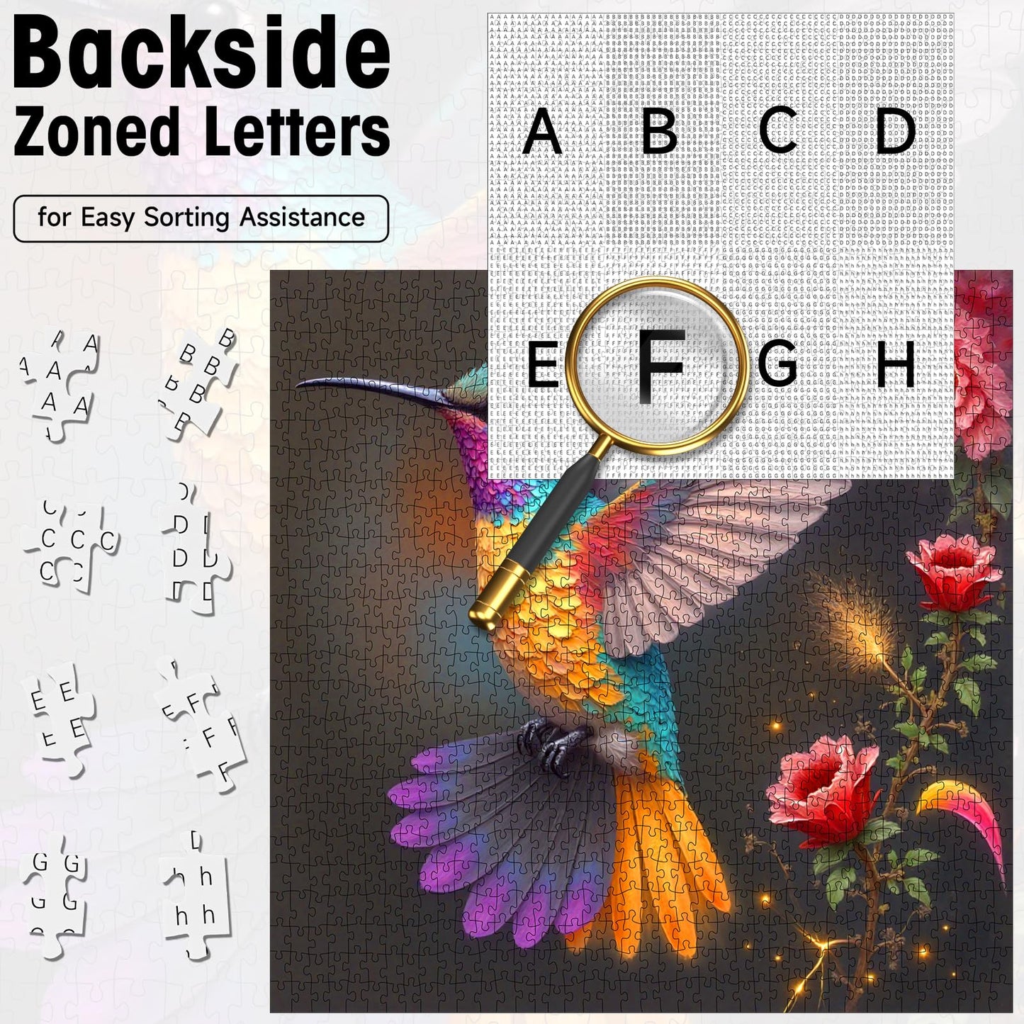 Hummingbird Puzzles for mature-themeds 1000 Pieces  Vibrant Flower Fantasy Art Jigsaw Puzzle with Letters on Back  Flower and Bird Challenging Puzzle  Cardboard  enhanced Family Game Decor & Gift(22.8x22.8in)