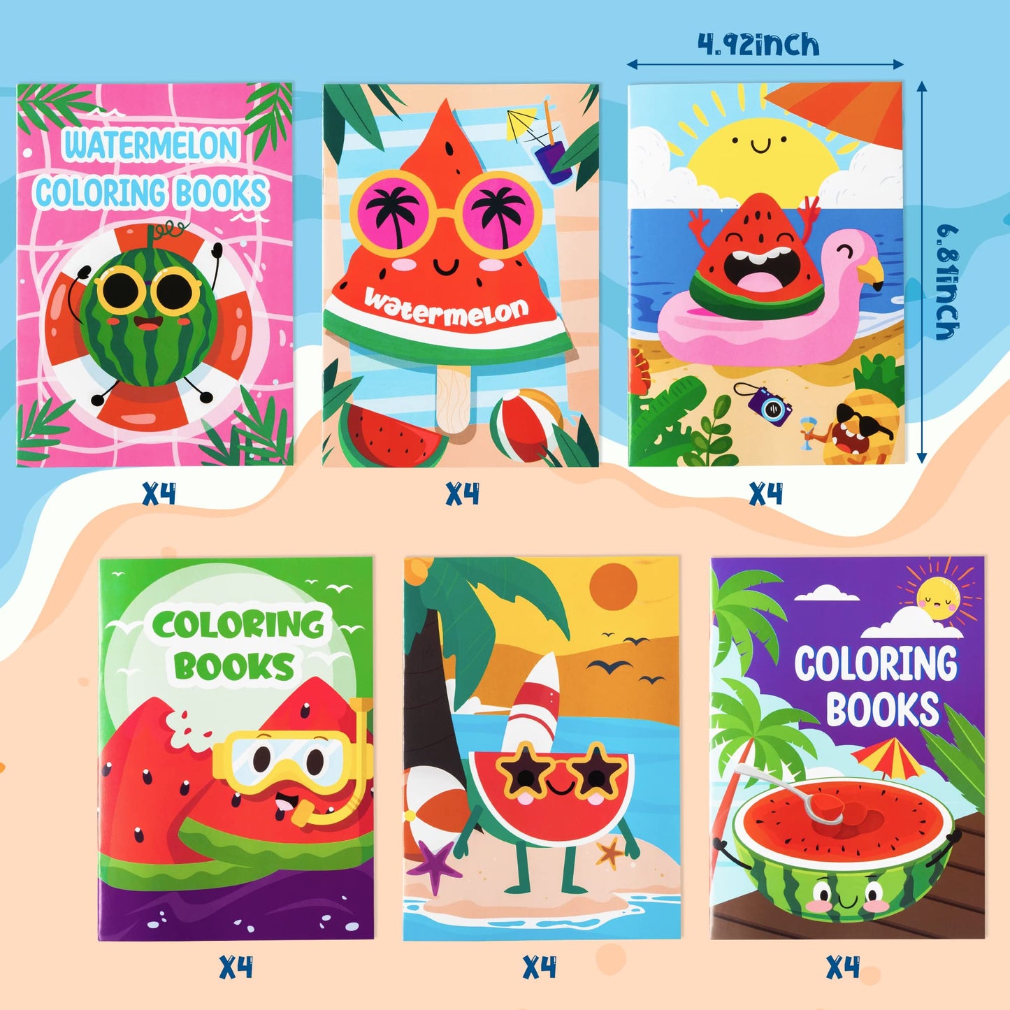 Dvbonike 24Pcs Watermelon Coloring Books - DIY Color-in Pages, Summer Beach Art Supplies for Kids Age 4-8, Perfect Party Favors and Classroom Activities
