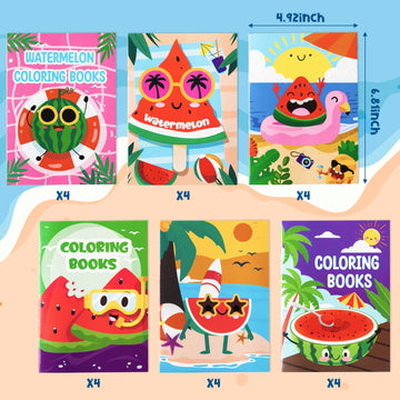 Dvbonike 24Pcs Watermelon Coloring Books - DIY Color-in Pages, Summer Beach Art Supplies for Kids Age 4-8, Perfect Party Favors and Classroom Activities