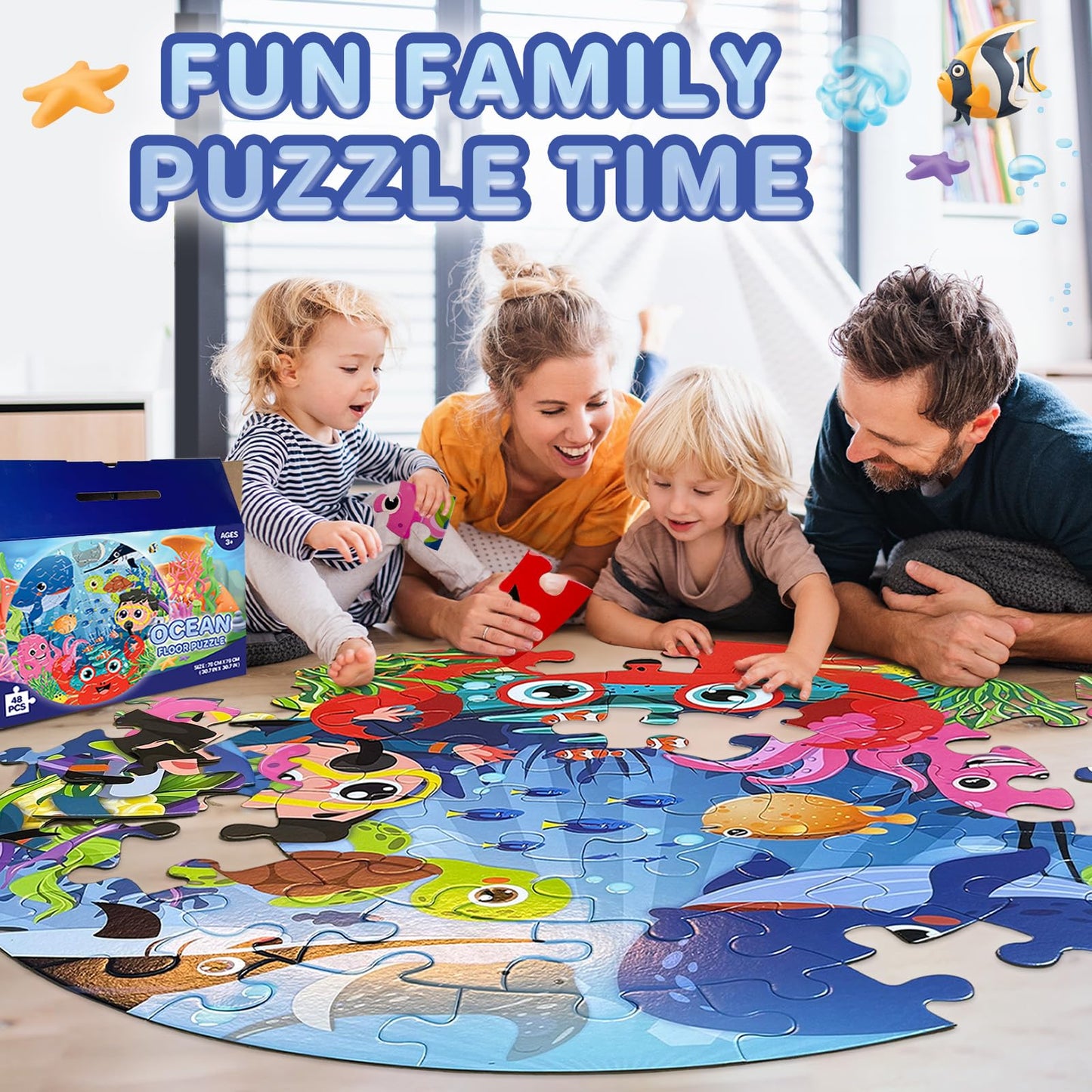 Puzzles For Kids Ages 4-6,48 Piece Ocean Large Floor Puzzles For Kids Ages 3-5, Toddler Learning Preschool Educational Developme