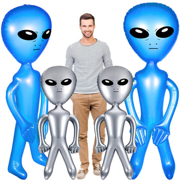 Zhanmai 4 Pcs 63 Inch 35 Inch Inflatable Alien Jumbo Alien Party Decorations Alien Balloon Inflate Alien For Halloween Party Favors(Silver, Blue)