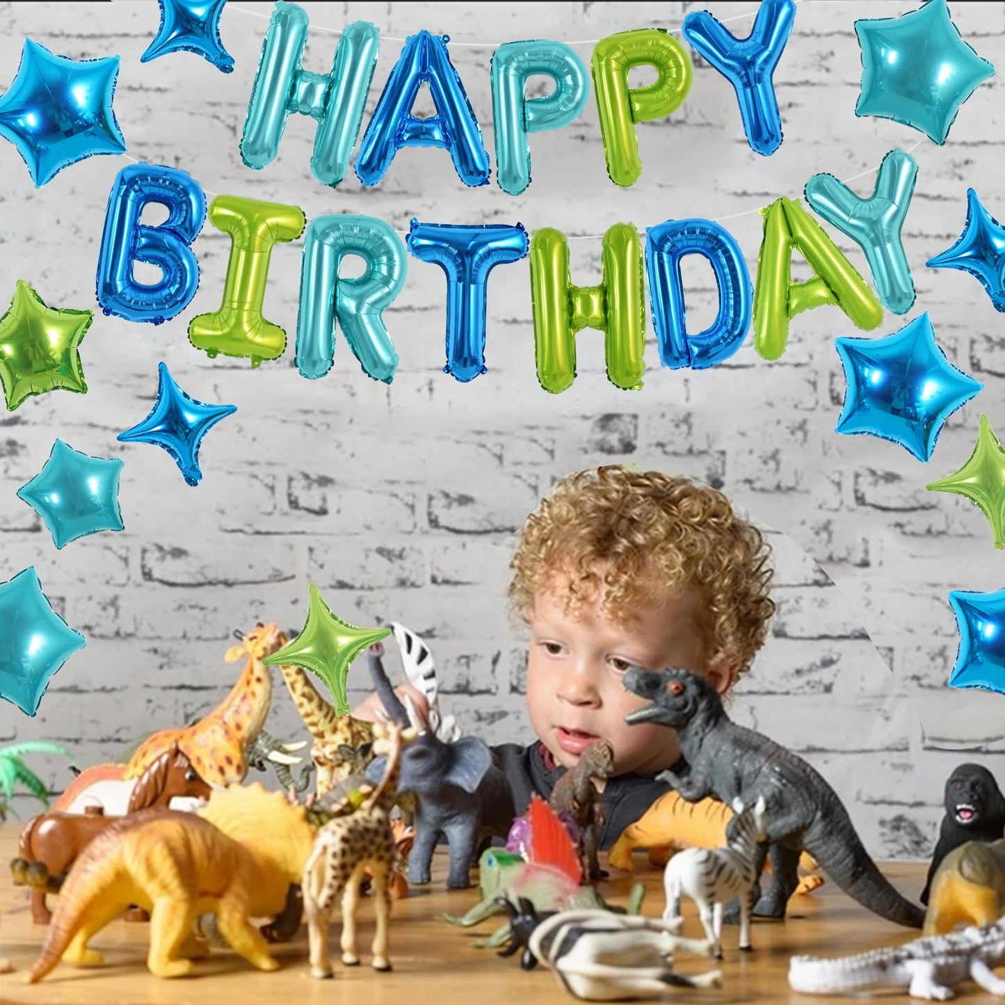 TONIFUL 35PCS Blue Green Happy Birthday Decorations Kit 16 Inch Happy Birthday Balloon Banner with Star Balloons Mylar Foil Birt