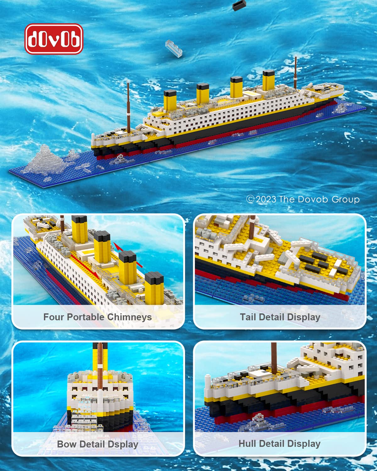 dOvOb Mini Blocks Titanic Model Set, 1872 Pieces, Small Size, Assorted Color, Includes 2 Figures, Model 66503