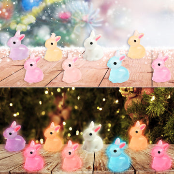 60 Pcs Easter Mini Resin Rabbit 6 Colors Luminous Miniature Bunny in The Dark Fairy Garden Accessories for Garden Landscape, Dol