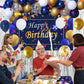 Puchod Blue and Gold Birthday Decorations Kit - Balloons, Tablecloth, Confetti, Foil Fringe Curtains for Men, Women, Boys, Girls Party