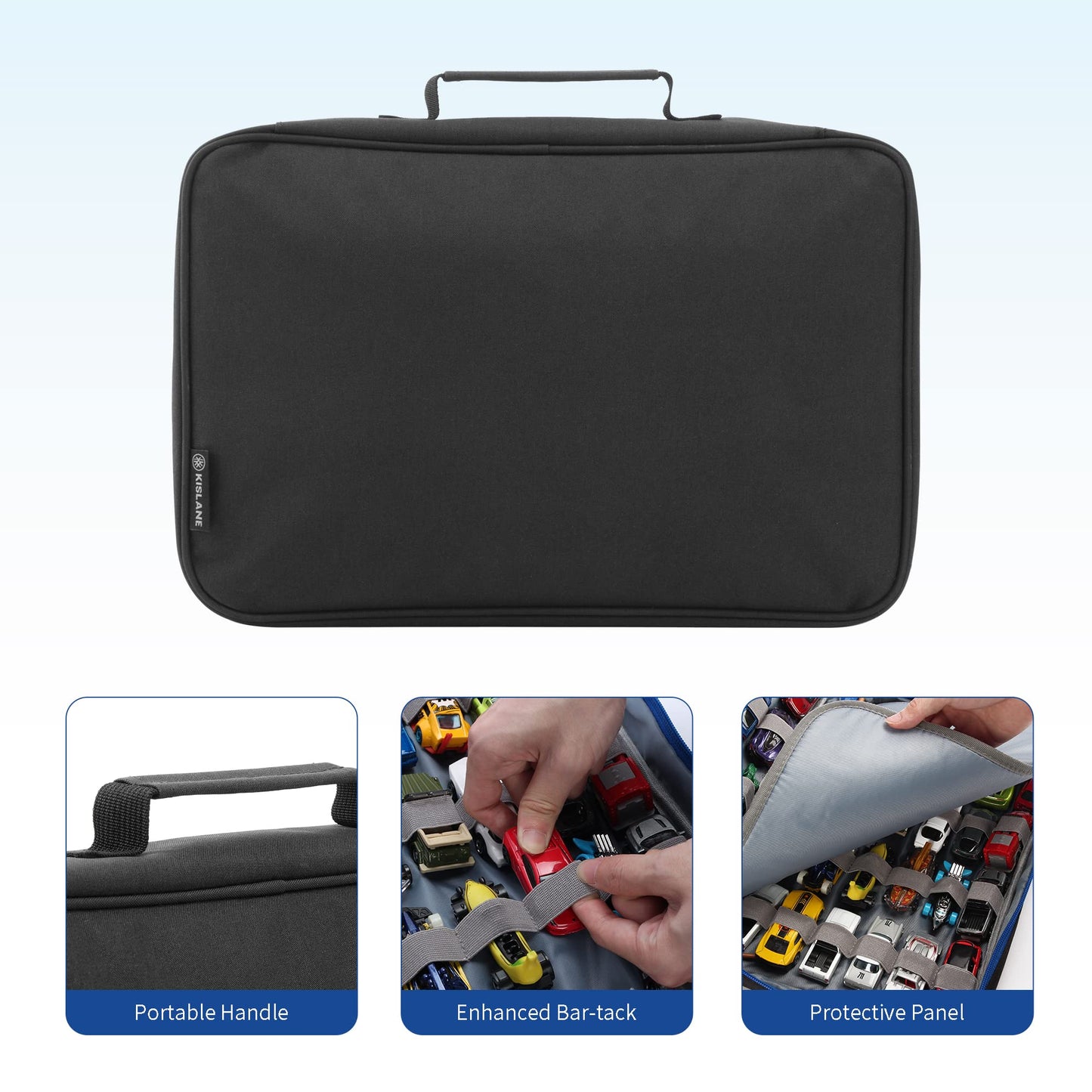 KISLANE Toy Car Storage Case for 48 Cars, Black Polyester, Model KL20010