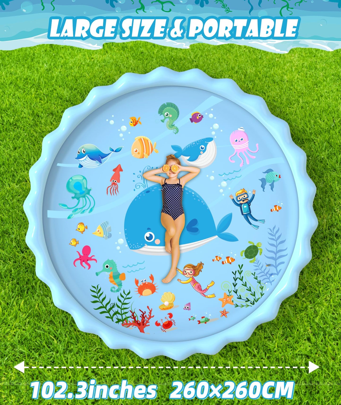 Epn Splash Pad, Extra Large Sprinkler Play Mat Fun For Kids, Thicker Summer Outdoor Water Toys Toddler Pool For 3-12 Years Old C