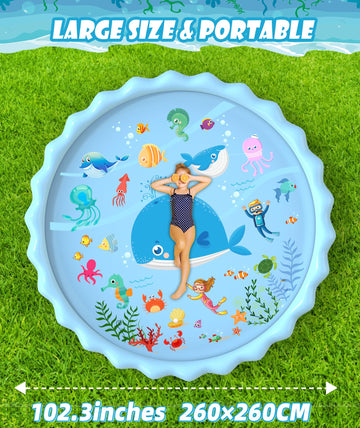 Epn Splash Pad, Extra Large Sprinkler Play Mat Fun For Kids, Thicker Summer Outdoor Water Toys Toddler Pool For 3-12 Years Old C