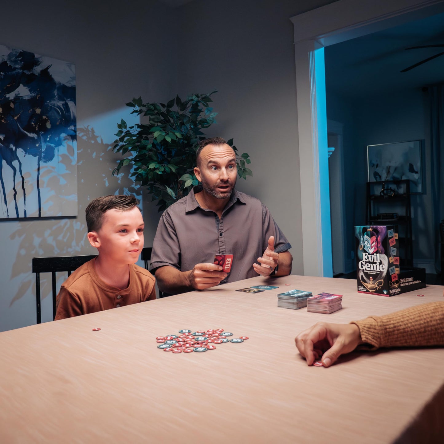 Evil Genie, Party Game Where Players Combine Good Cards with Evil Cards to Grant One Messed Up Wish, Then Guess If The Wish Will